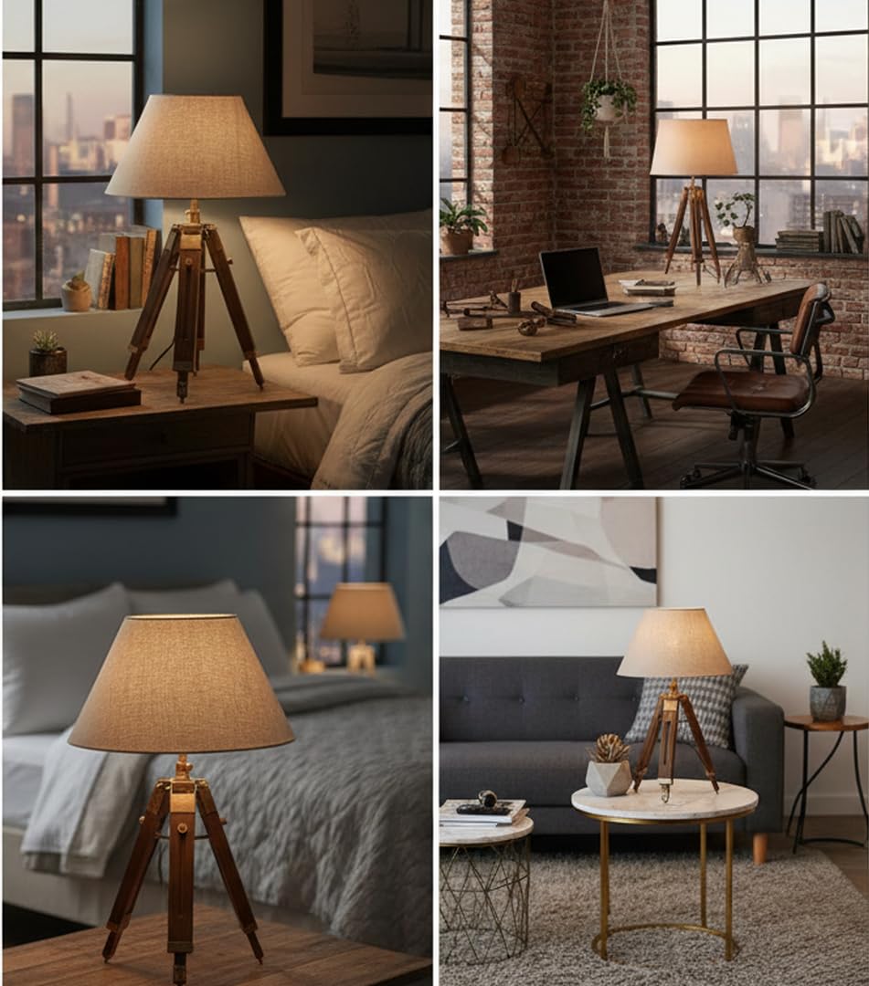 Lámpara de mesa trípode de madera (sin sombra) para decoración del hogar y la oficina, lámpara de mesa/lámpara lateral de cama