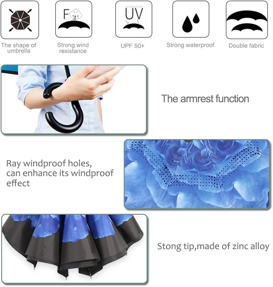 ZOMAKE Auto Open Inverted Umbrella Double Layer Reverse Umbrella, UV Protection Windproof Straight Umbrella Inside Out Umbrella for Car Rain Outdoor with C-Shaped Handle