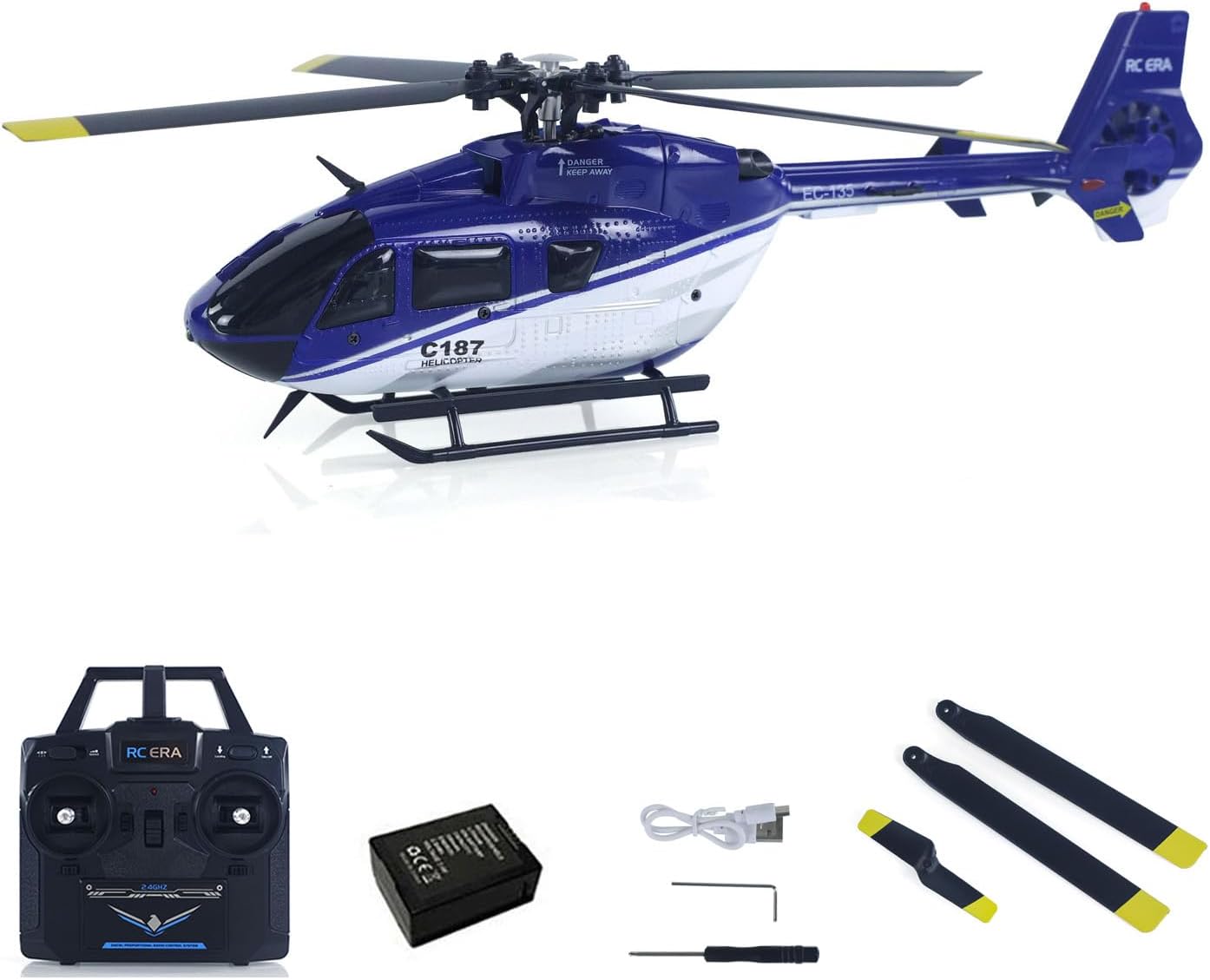 Rc Era Remote Control Helicopter C187 Gyroscope Stabilization Altitude Hold Charger Model Aircraft Ec135 Suitable for Beginners Ages 14+