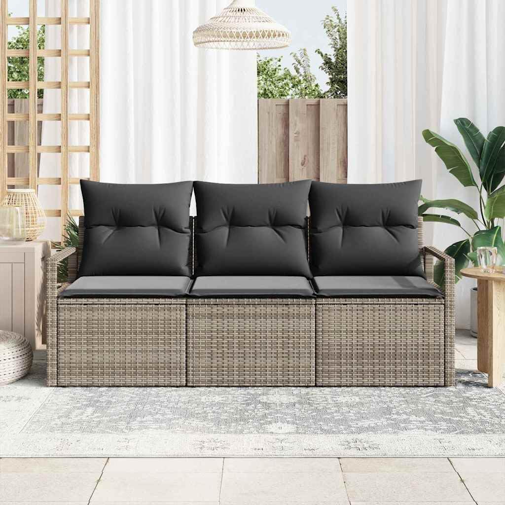 Ensemble de canapés de Jardin 3 Places Gris en polyrotin Poly Rattan modulable, Coussins déhoussables et Housse, pour terrasse Balcon Patio, détente extérieure