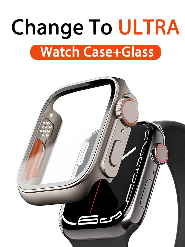 CZKE Funda PC Rígida para Apple Watch de 45mm, 41mm, 44mm, 40mm, 42mm, 38mm, Aspecto de Vidrio, Mejora Ultra iWatch Series 8, 7, SE, SE2, 6, 5, 4, 3 (Color: Negro, Tamaño: 44mm)