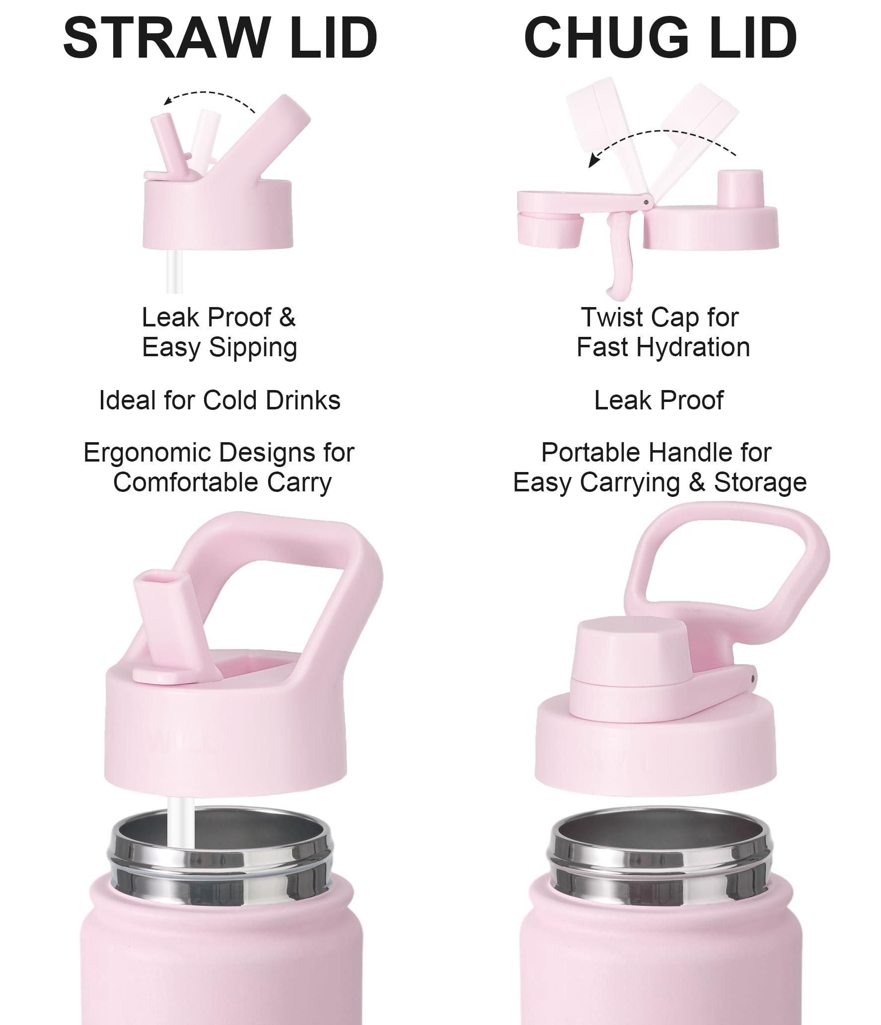 SUNWILL Metal Water Bottle with Straw Stainless Steel - Image 2