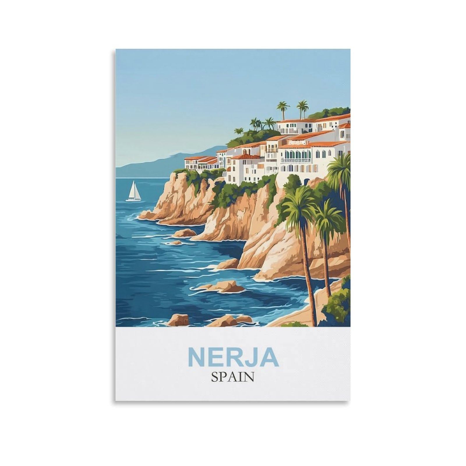 LNMNJESG Nerja Spain Vintage Travel Poster 08x12inch(20x30cm) Canvas Painting Wall Art, Wall Decor Pictures Prints for Living Room Bedroom