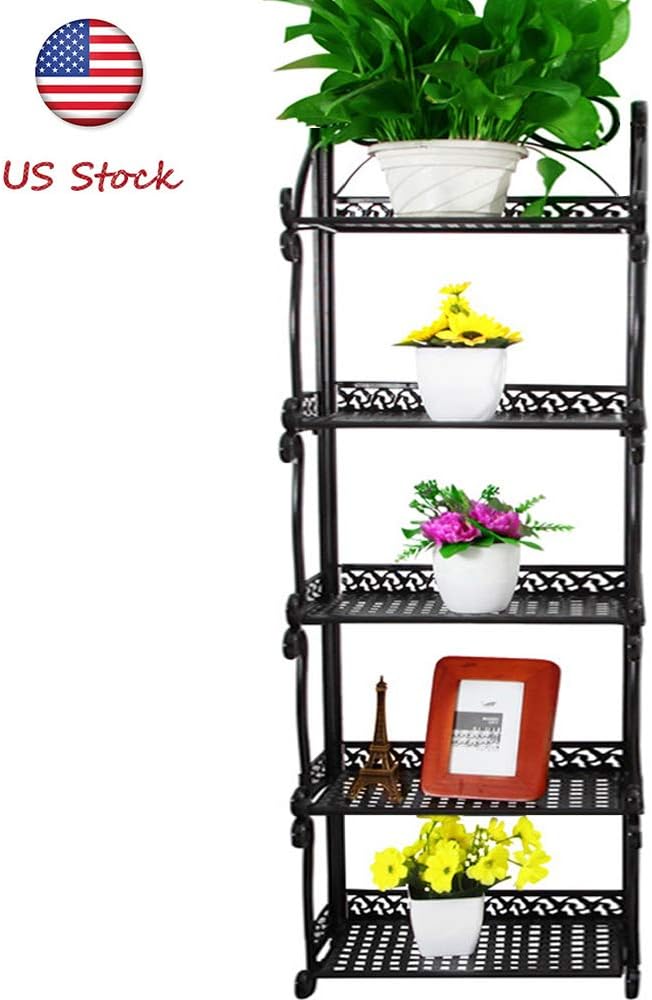 5 Tiers Versatile Foldable Stand Wire Shelf Shelving Unit Bakers Rack Metal Rustproof Organizer Planter Stand Storage Shelves Bookcase Indoor Outdoor Plant Rack