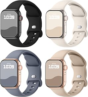 【4枚入り】Knossen コンパチブル Apple Watch バンド 38mm 40mm 41mm 42mm 44mm 45mm 46mm 49mmアップルウォッチ バンド シリコン製 スポーツバンド iWatch Series 11 10 9 8 7 6 5 4 3 2 1 SE に対応 シリコン製 スポーツバンド 交換ベルト 柔らかい 通気 男性 レディース