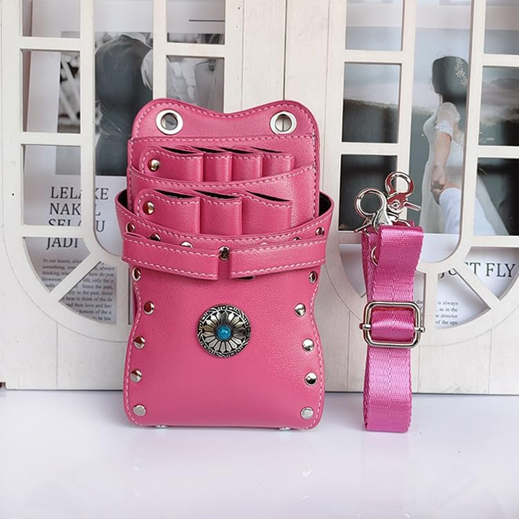 Friseurtasche Werkzeugtasche Friseur Schere Tasche Salon Barber Friseur Holster Haar Stylist Werkzeuge Taschen Kamm Schere Taille Schulter Gürtel Fall PU Friseurtasche(Pink)