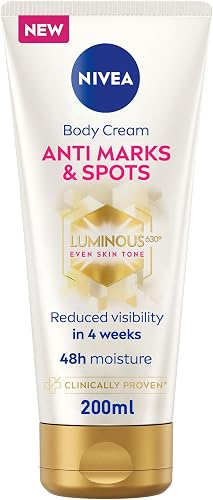 NIVEA LUMINOUS630 Anti Marks and Spots Body Cream, Even Skin Tone, Reduced Visibility of Stretch Marks, Sun Blemishes and Pigment Spots, 48H Moisture, Clinically Proven, 200ml