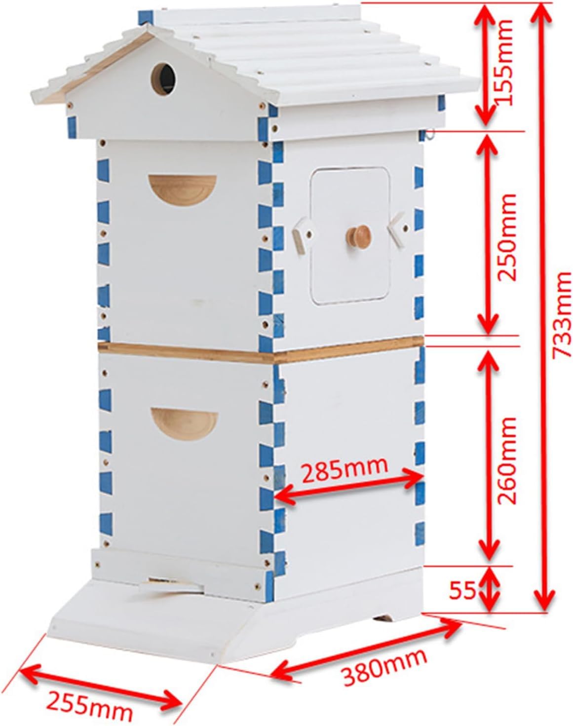 Caja de madera para abejas de autoflujo, colmena de apicultura para principiantes con ventana de observación y boquilla de miel, kit de inicio de colmena con 6 bandejas de panal, para gestión de cría