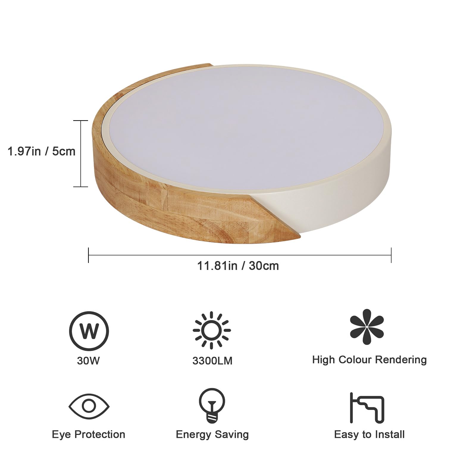 Comely 30 W Plafoniera LED Legno, Moderni Ultra magro Rotondo Plafoniere da Soffitto, Ø30 CM Lampada da Soffitto Legno Bianco Caldo 3000 K per Soggiorno Camera da Letto Corridoio Balcone Ufficio