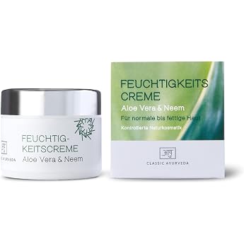 Classic Ayurveda - Organic Moisturising Cream - Natural Cosmetics - 50 ml - For Normal to Oily Skin with Aloe Vera and Avocado Oil