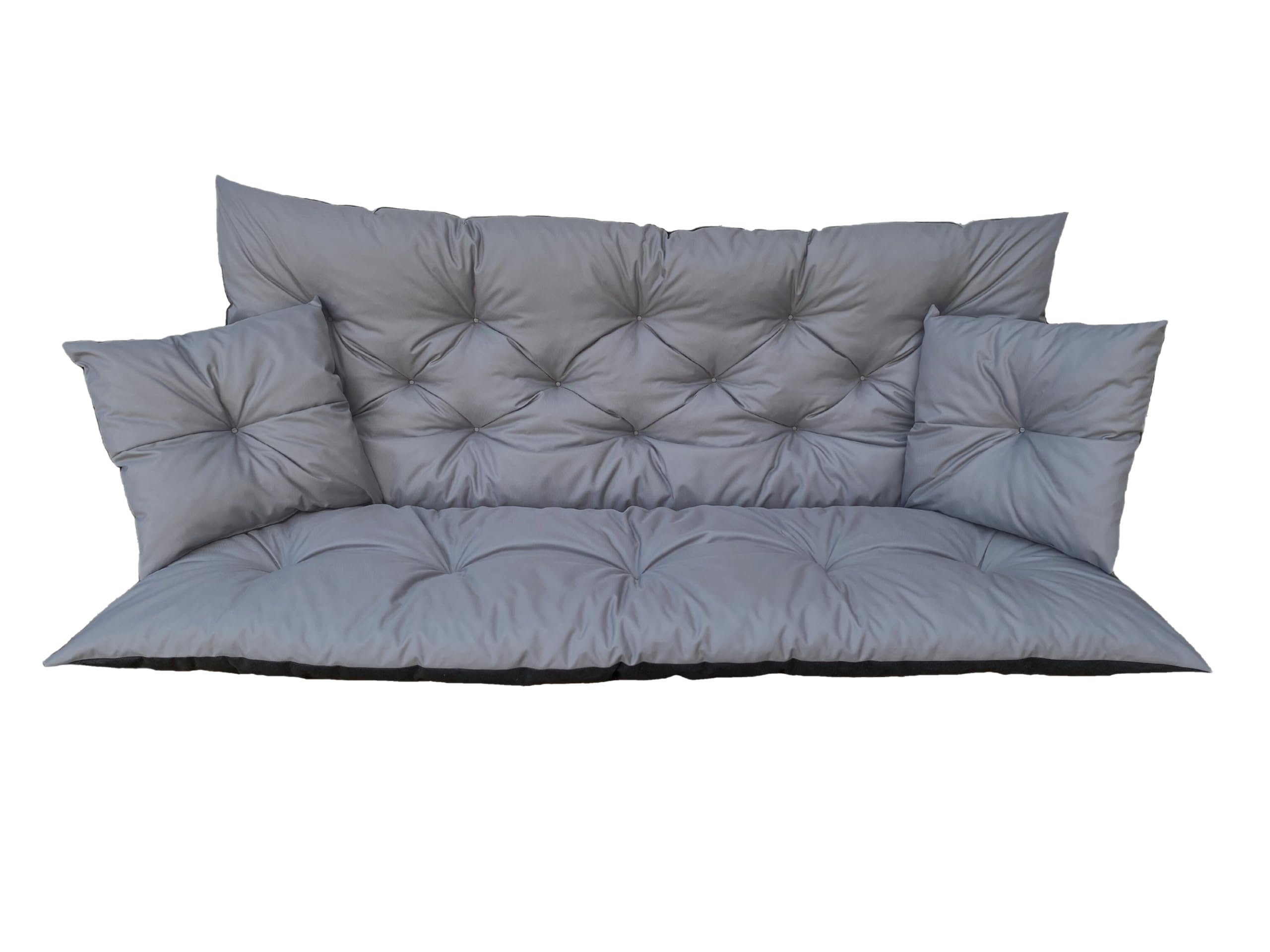 Hollywoodschaukel Auflage Grau 150x60x50 cm, wasserabweisendes Sitzkissen inklusive 2 Kissen, Outdoor Auflage für Gartenbank und Schaukel