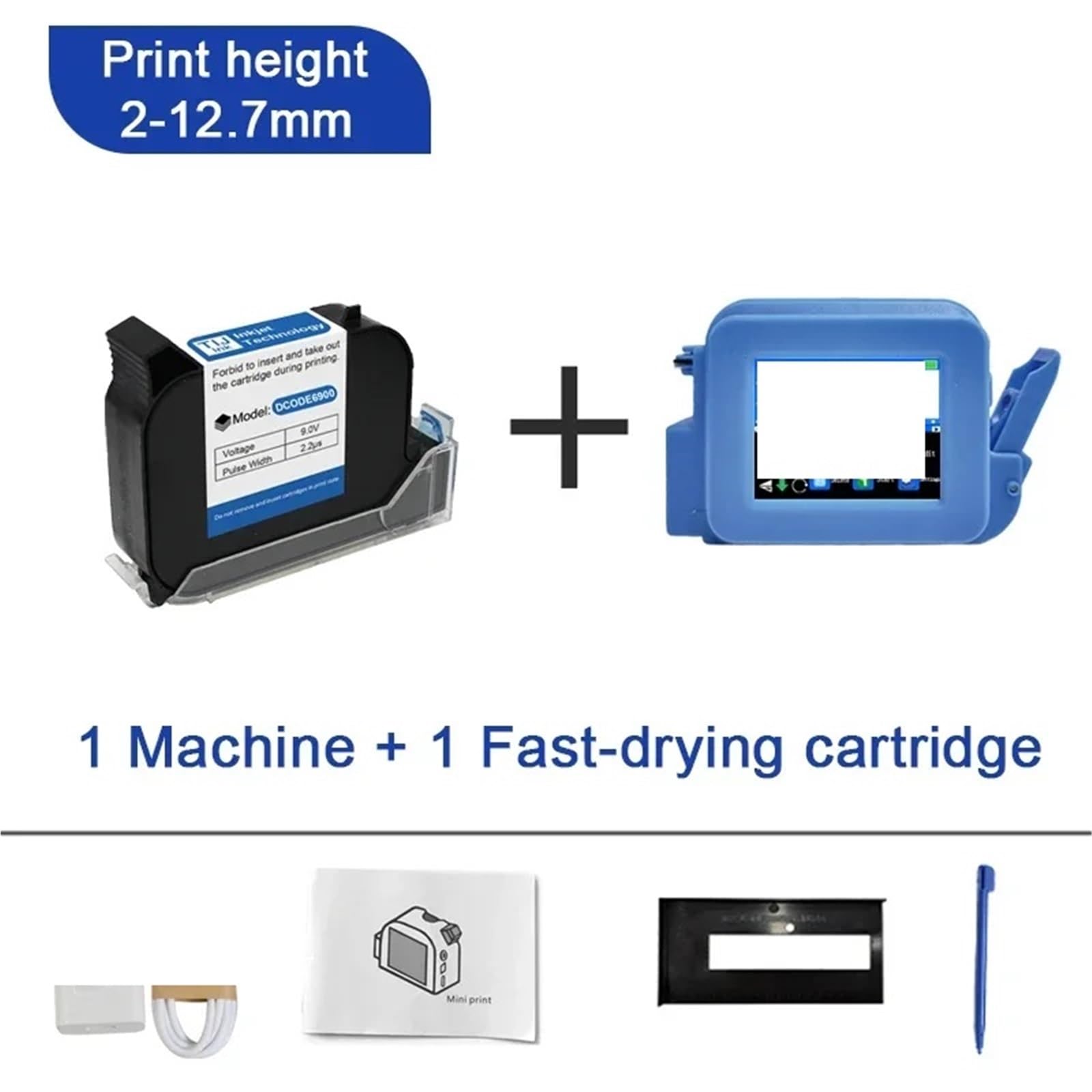 Stampante a Getto d'inchiostro Termica Portatile Mini da 12,7 mm, codice a Barre, Immagine, Numero di, Data, Etichetta codificatrice(with 1 Ink)