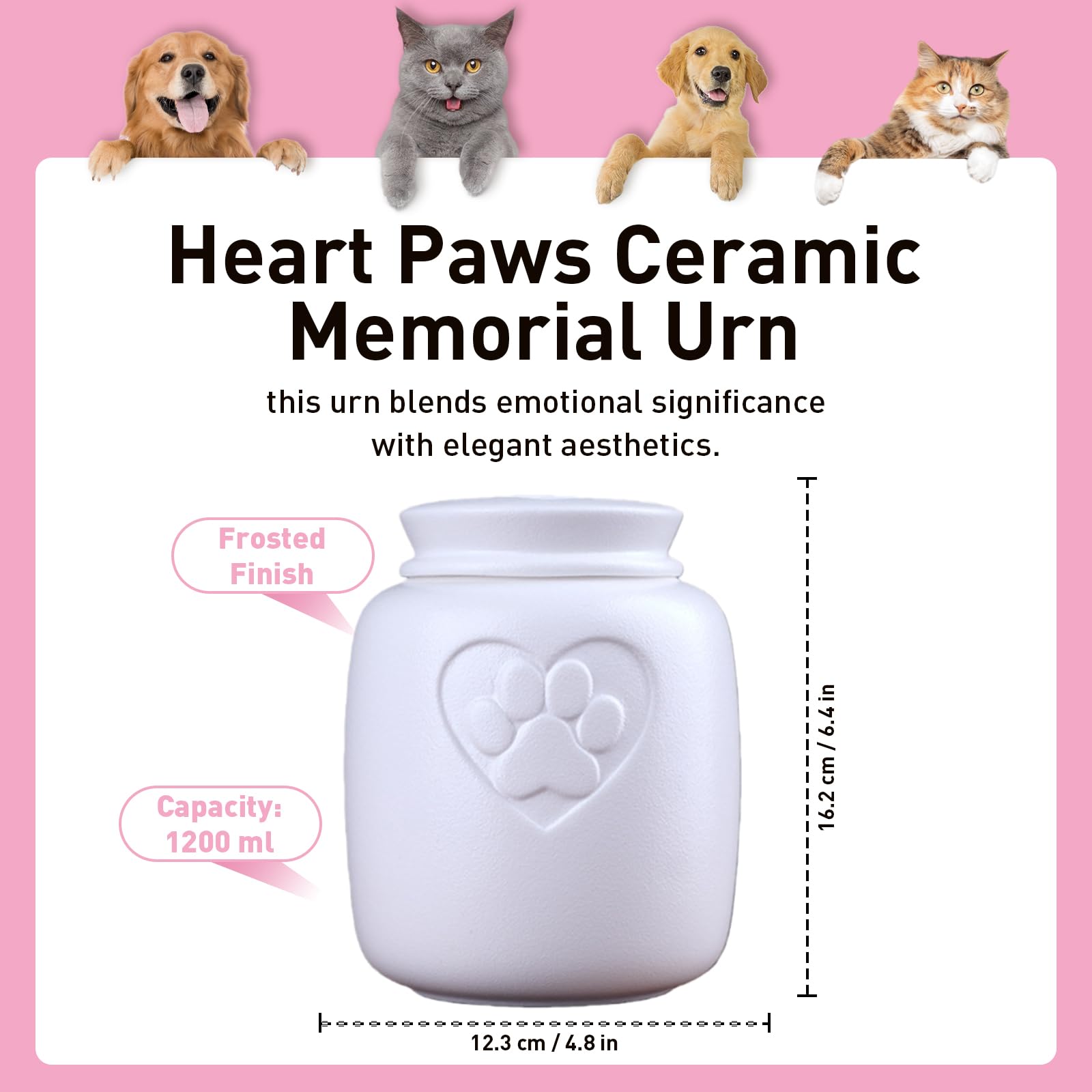 Urna funeraria per animali domestici, urna commemorativa in ceramica con sigillo in tessuto non tessuto a prova di umidità, per ceneri di cani e gatti, ideale per commemorazioni, funerali e