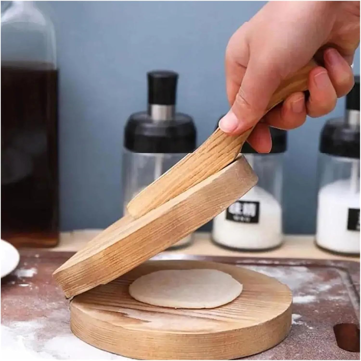 Wooden Dumpling Press Tool Manual Dough Roller Round Square Shape Corn Tortilla Skin Bun Kitchen Baking