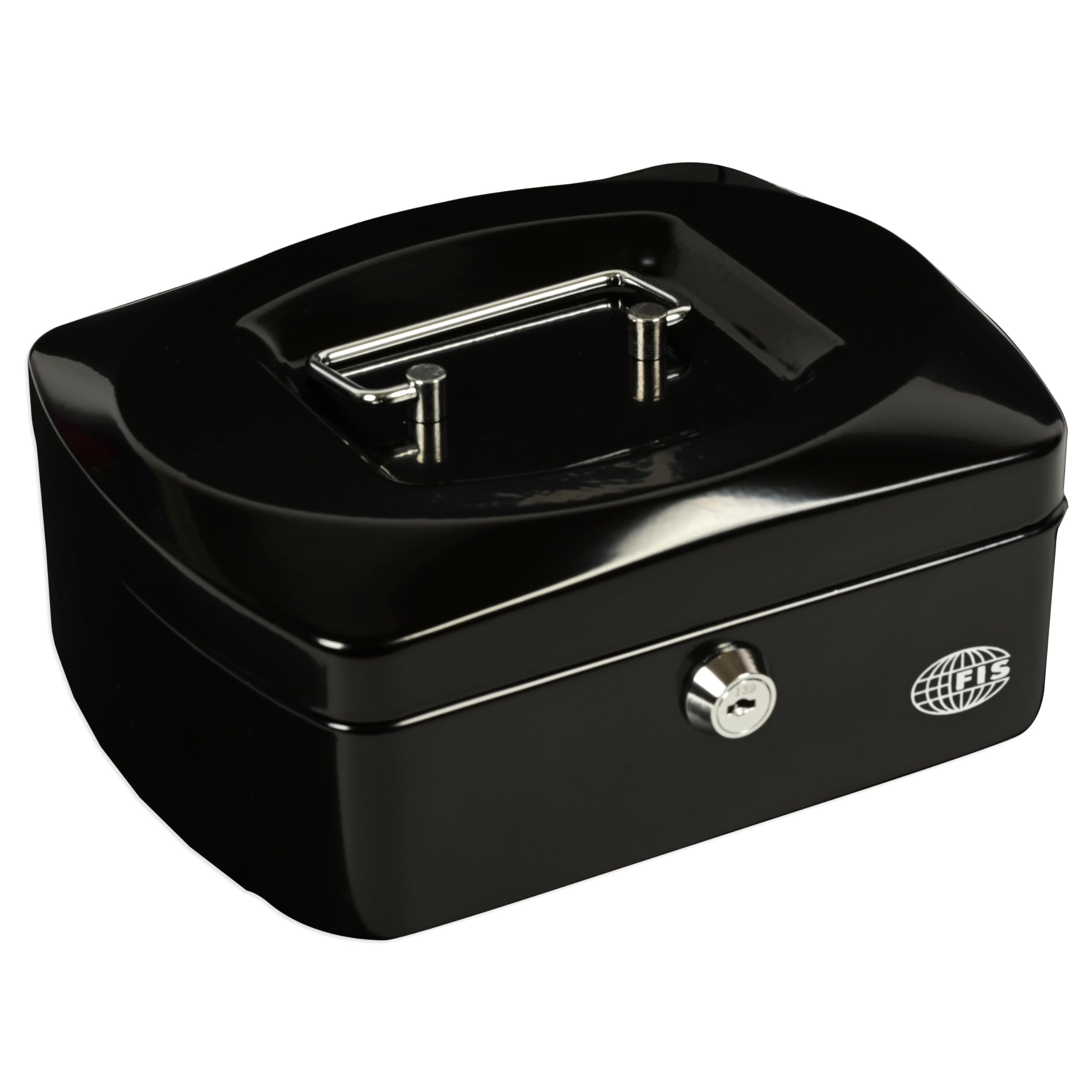 FIS Cash Box Steel Black Color With key lock, 205 x 160 x 90 mm, 8 Inch Lock Size - FSCPTS0130BK