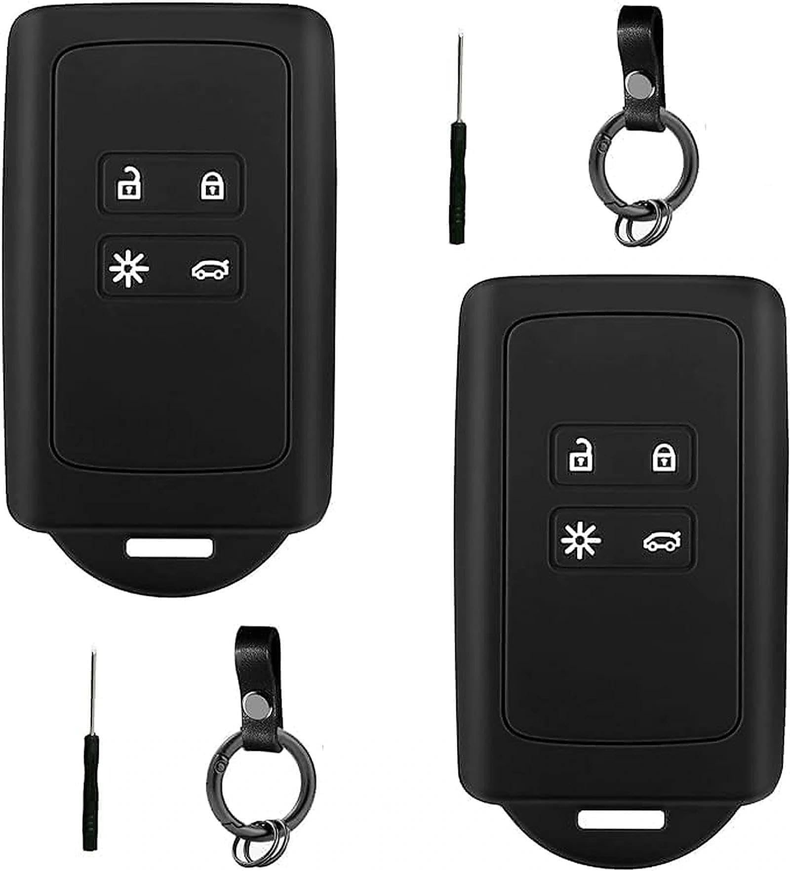 2 Pièces Boîtier Silicone Clé Voiture Renault 4 Boutons Keyless Go - Housse Protection + Porte-clés Annlpoy