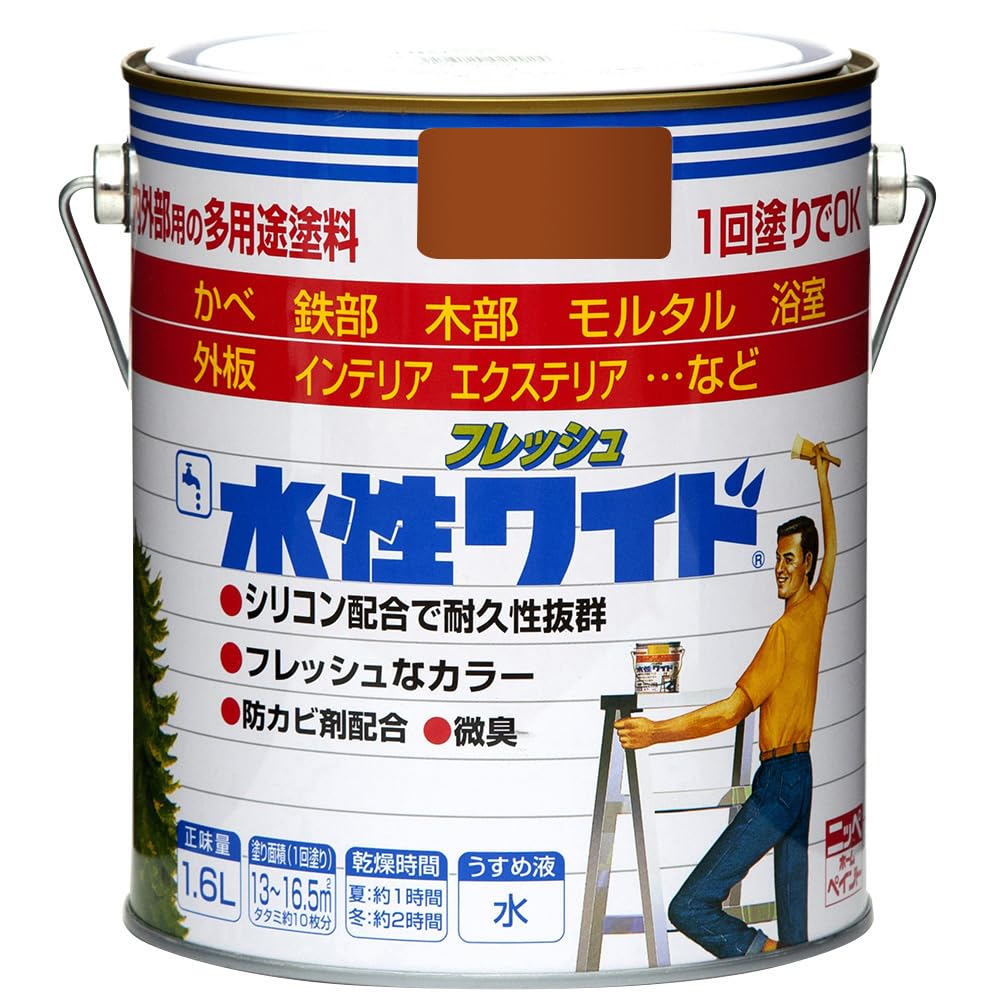 ニッペホームプロダクツ:水性フレッシュワイド ライトカーキー色 14L　ペンキ　塗装; Amazon | ニッペ ペンキ 塗料 水性フレッシュワイド 14L ライト