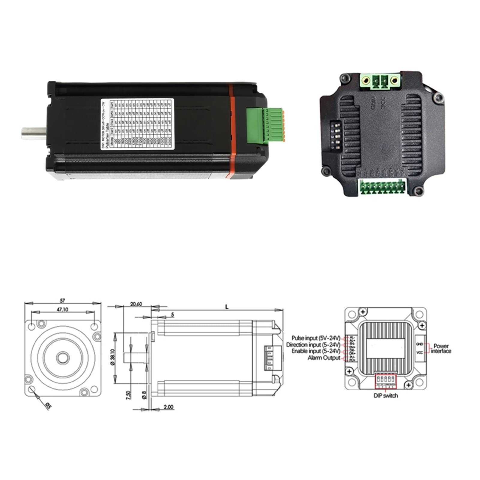 Nema 23 Closed-Loop-Schrittmotor Mit Encoder 1,2 Nm, 3 Integrierter Servomotor Nema23 57 Mm Hybrid-Servomotor Treiber(2.0Nm 99.5mm Length)
