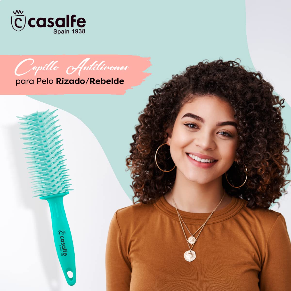 Casalfe Pro Curly Brush - No Pull Brush for Curly/Rebel Hair - Nano Textured Picks - Prevents Hair Breakage - Tiffanys Color - Image 2