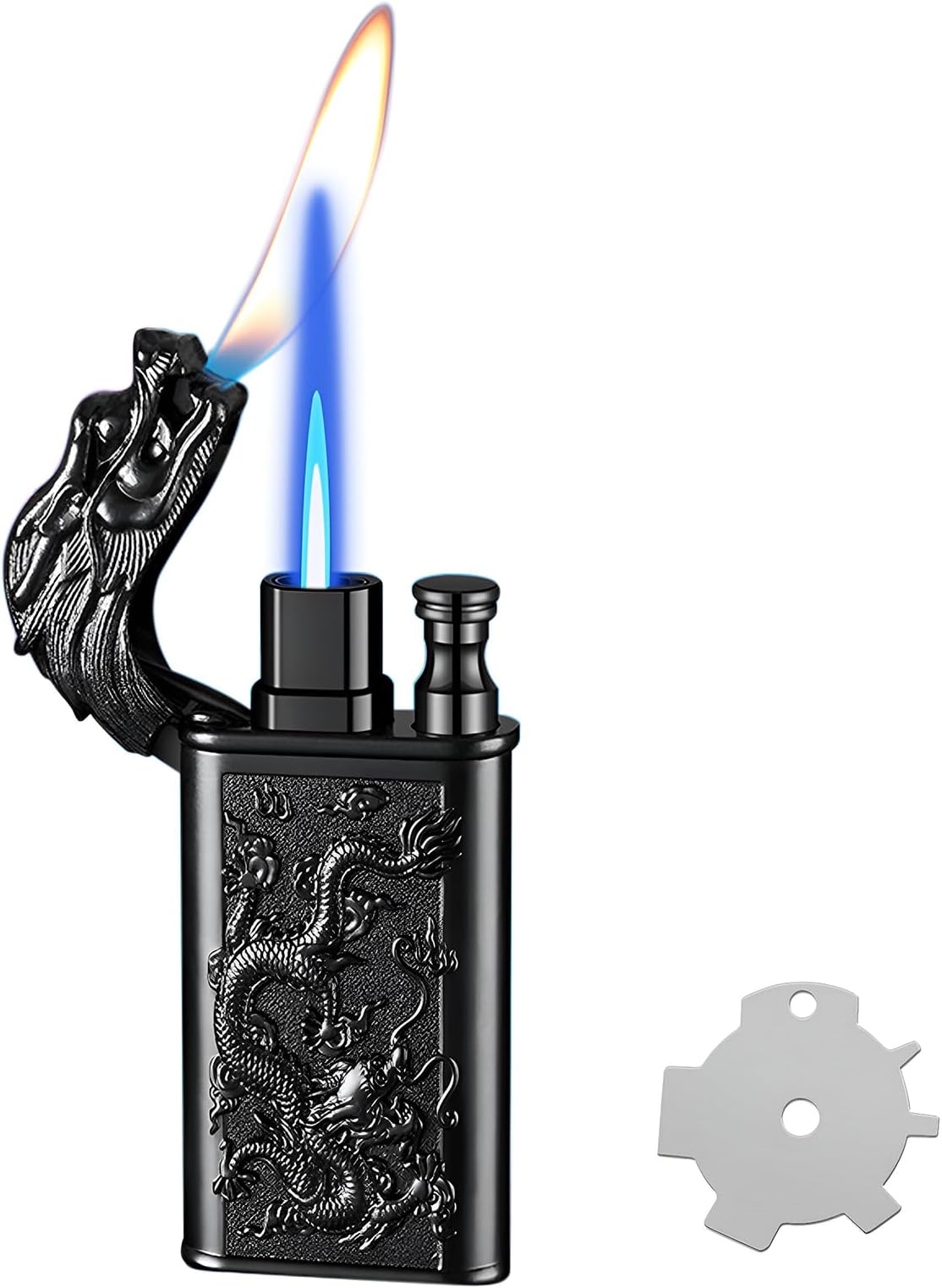 Torch Lighter, Relief Dragon Design Magic Dual Flame Lighter with Adjusting Flames Tool, Creative Windproof Lighters, Cool Jet Flame Butane Lighter-s, Refillable Butane Lighters for Outdoor Indoor