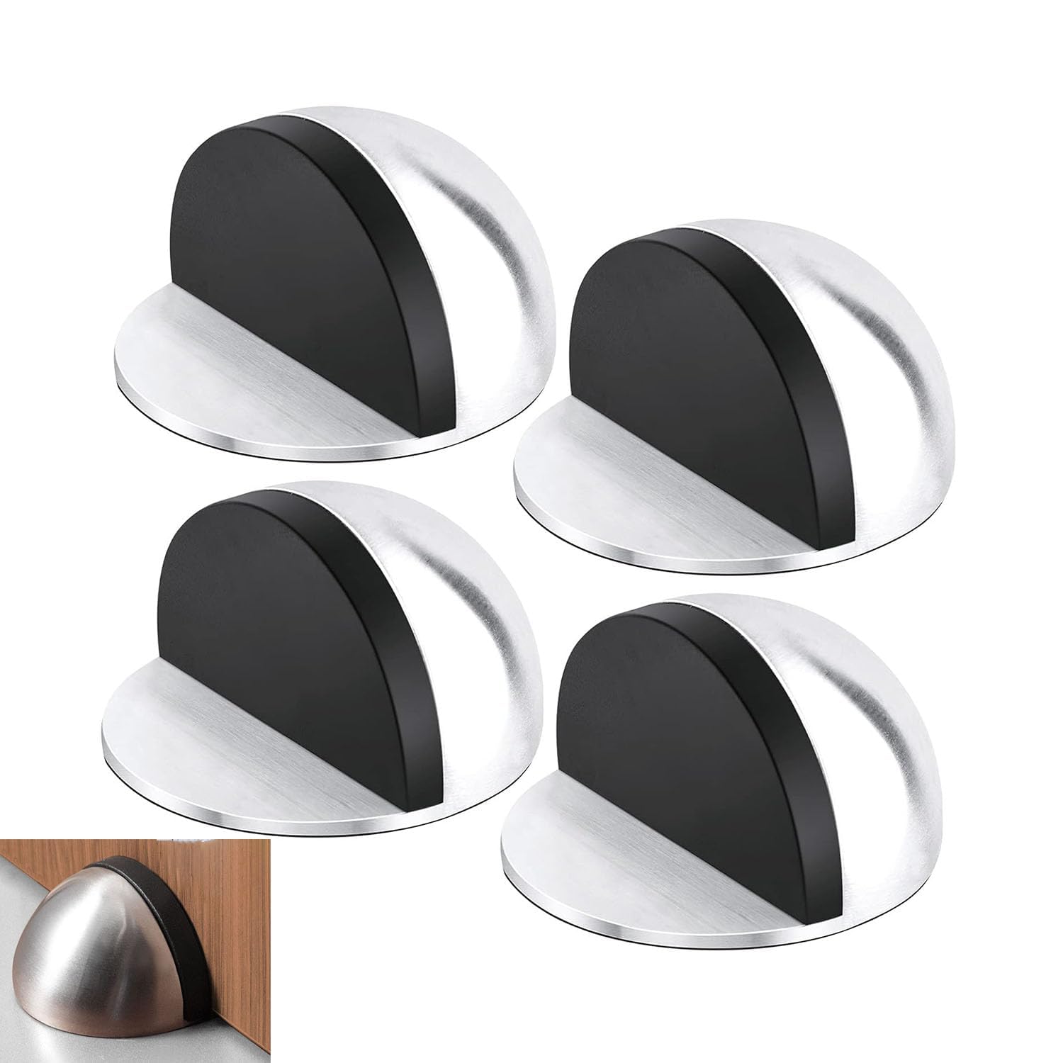 Aputue Floor Door Stop, 4 Pack Stainless Steel Doorstop for Carpet, Hardwood and Tile, No Need to Drill Door Stop with Plastic Rubber, Home Improvement Accessories Door Stoppers for Bottom of Door
