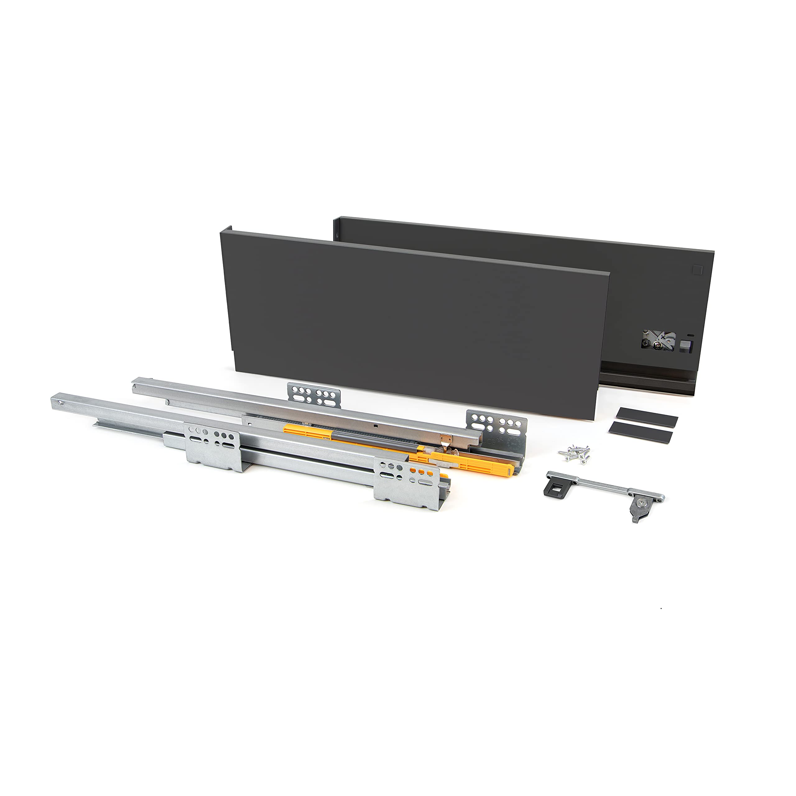 Emuca Anthracite Grey - Kit For Kitchen Or Bathroom Drawer, Concept 30 Kg, Full Extension Runners And Soft Close Exterior Drawer, Height 185Mm (7,2 Inch) And Depth 500Mm (19,6 Inch),
