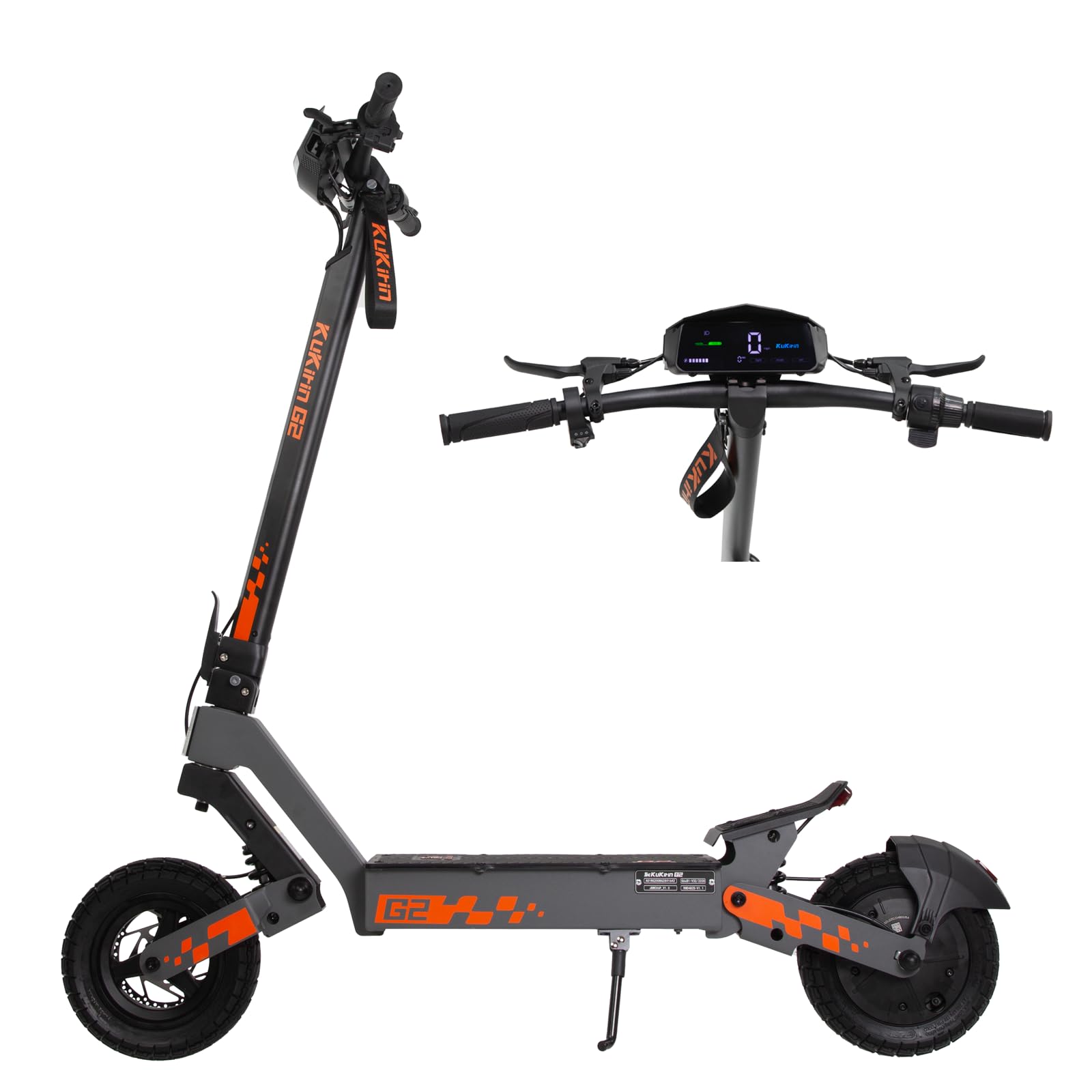Kukirin G2 DGT Approved Adult Electric Scooter, 500W, 25 km/h, Battery 48V 15.6Ah, Range up to 65 km, 10 Inch Tubeless Tyres, Front and Rear Suspension, Disc Brakes