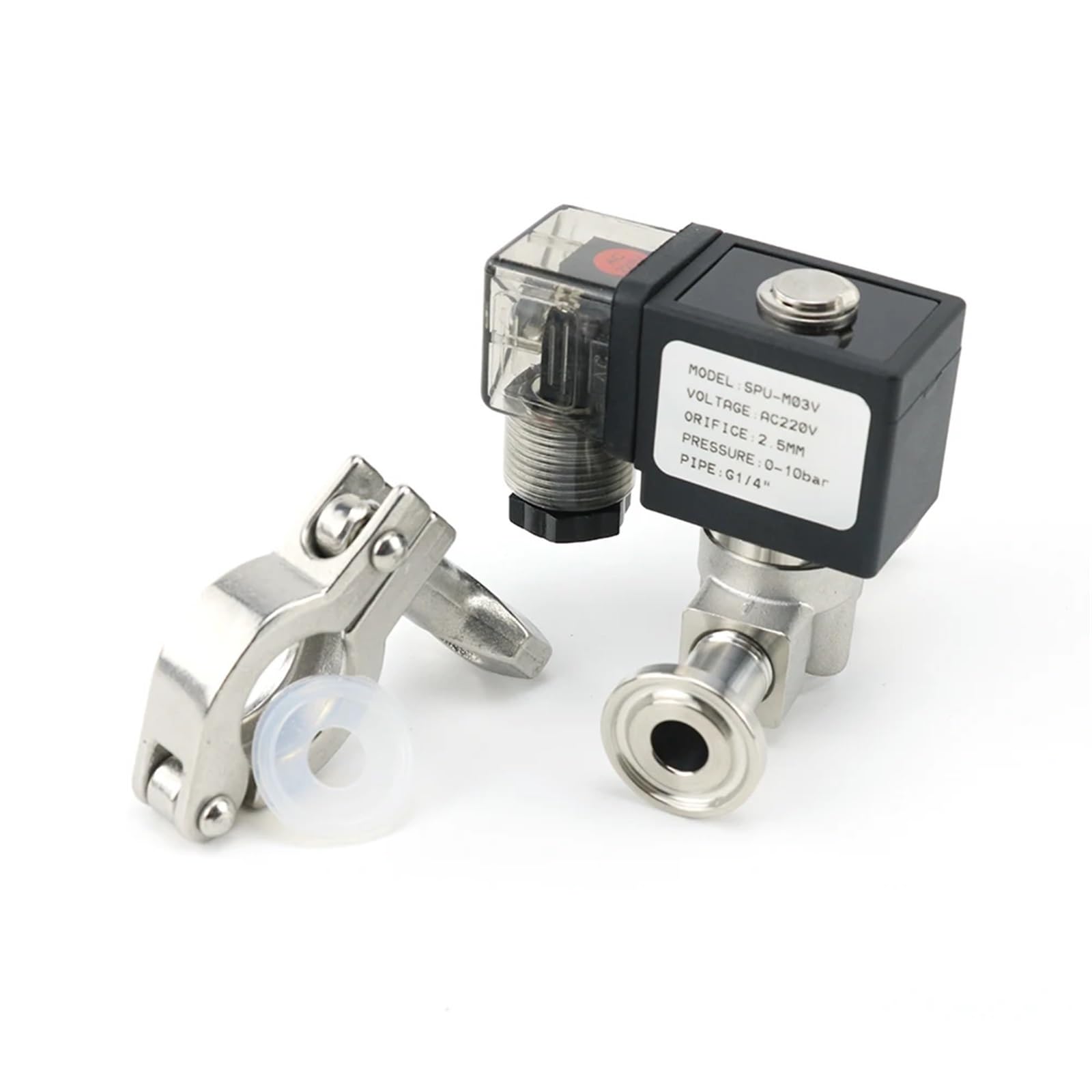 G 1/4" DN8 VX2120-08-SS-NC normalnie zamknięty zawór elektromagnetyczny ze stali nierdzewnej z uszczelką z gumy silikonowej Złączki do węży 220 VAC 12 VDC (z zaciskiem 2 sztuk, 12 VDC)