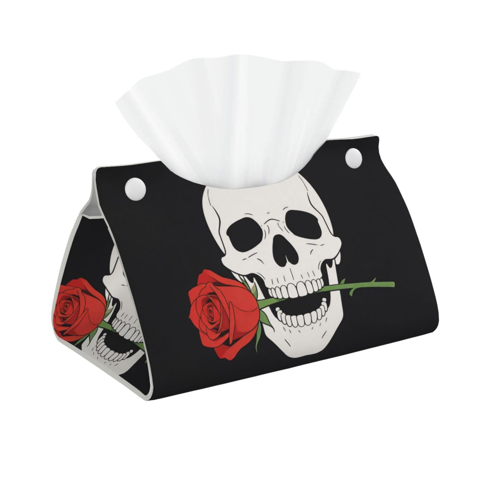 Rose Mouth Skull Long Leather Tissue Box Cover-Waterproof PU Leather Tissue Holder for Bathroom, Decorative Rectangular Tissue Case