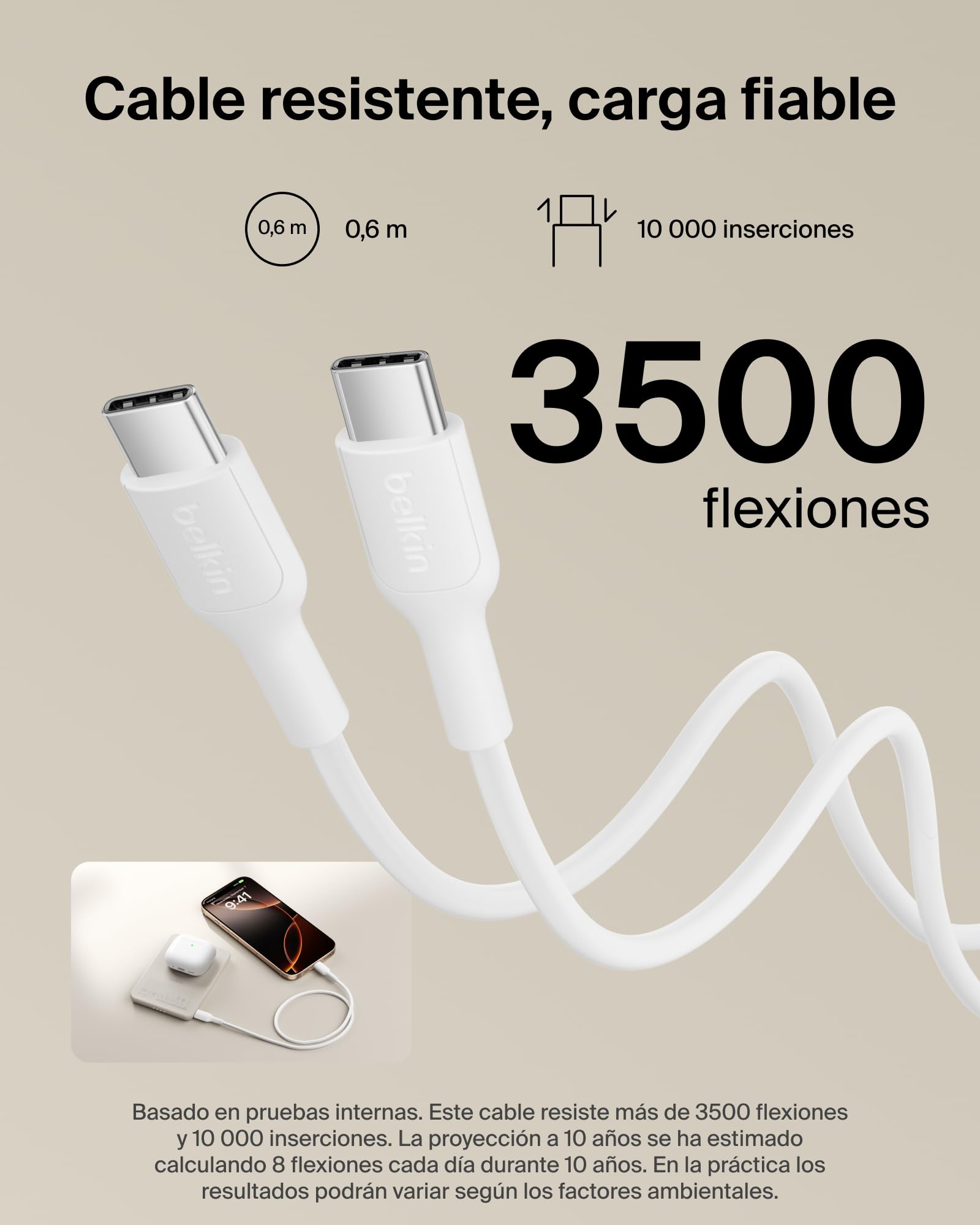 Belkin BoostCharge Batería Externa 5000 mAh con Anillo Magnético - Arena | Power Bank de 5000 mAh, Anillo Magnético, 1 Puerto USB-C, Cable Incluido, Autorizada como Equipaje de Mano, Batería Portátil