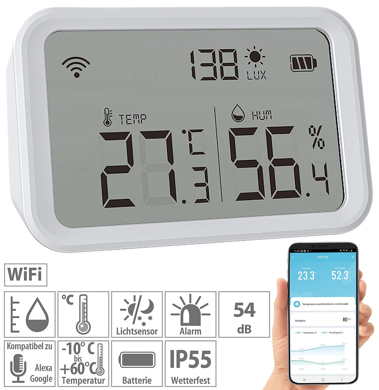 Capteur de température, d’humidité et de luminosité connecté [Luminea Home Control]