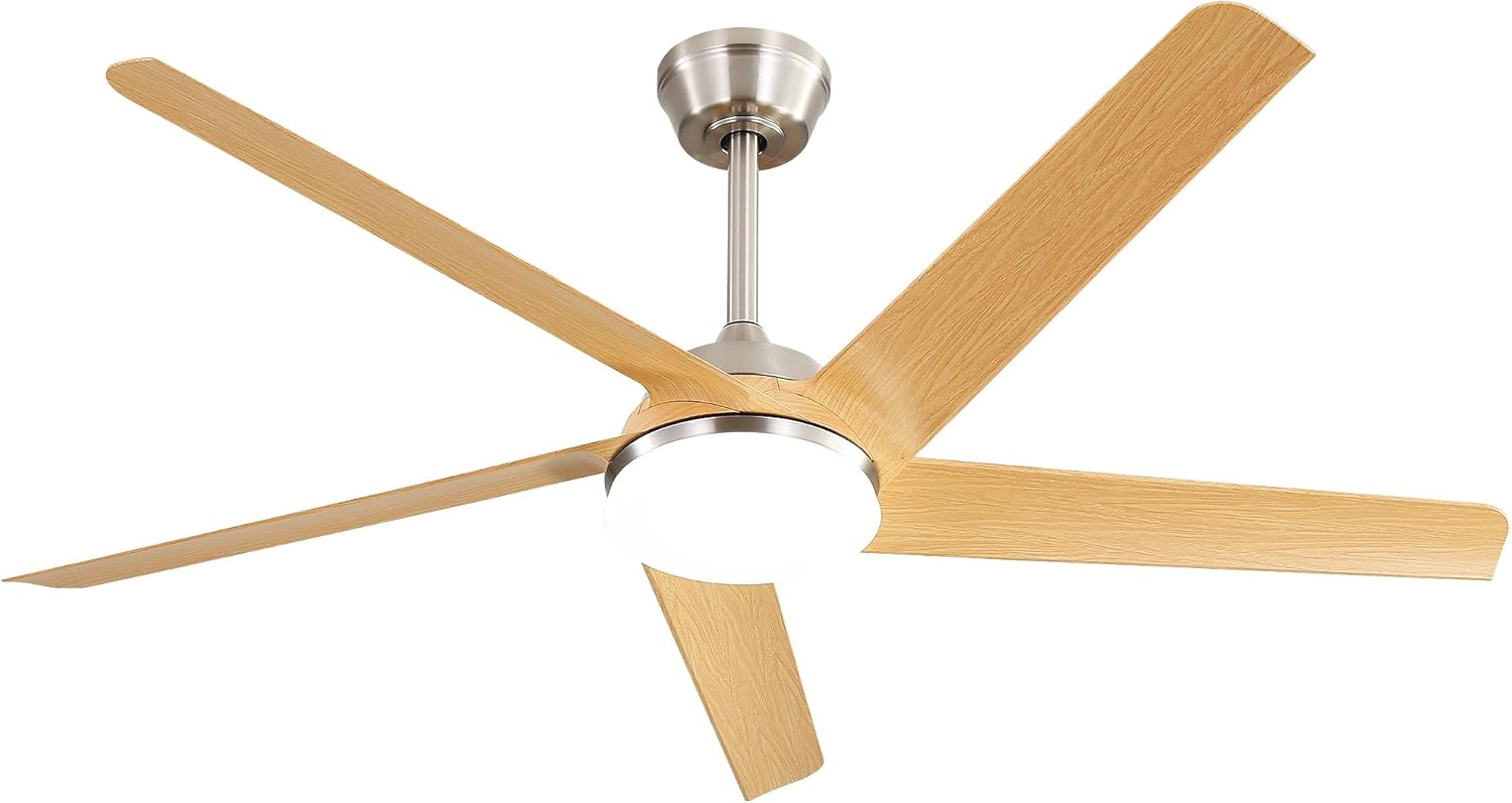 52 Inch Modern Ceiling Fan with Dimmable LED Light and Remote Control 5 ABS Blades 3 Color Tempearture