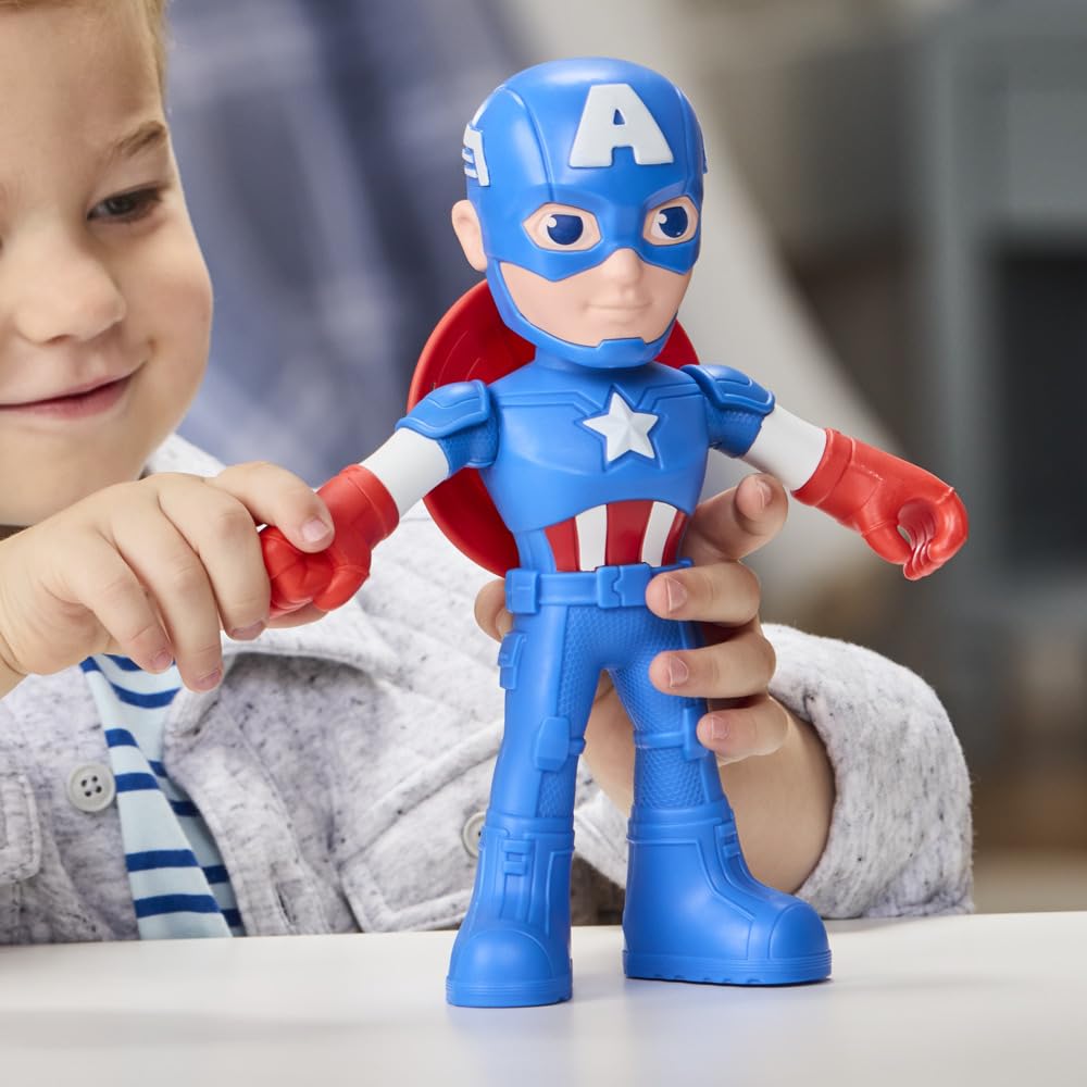 Marvel Spidey y Sus Sorprendentes Amigos Figura de Captain America: Steve Rogers con Accesorios 22,5 cm, Figura de Acción, Juguete de Superhéroe para Niños a Partir de 3 Años