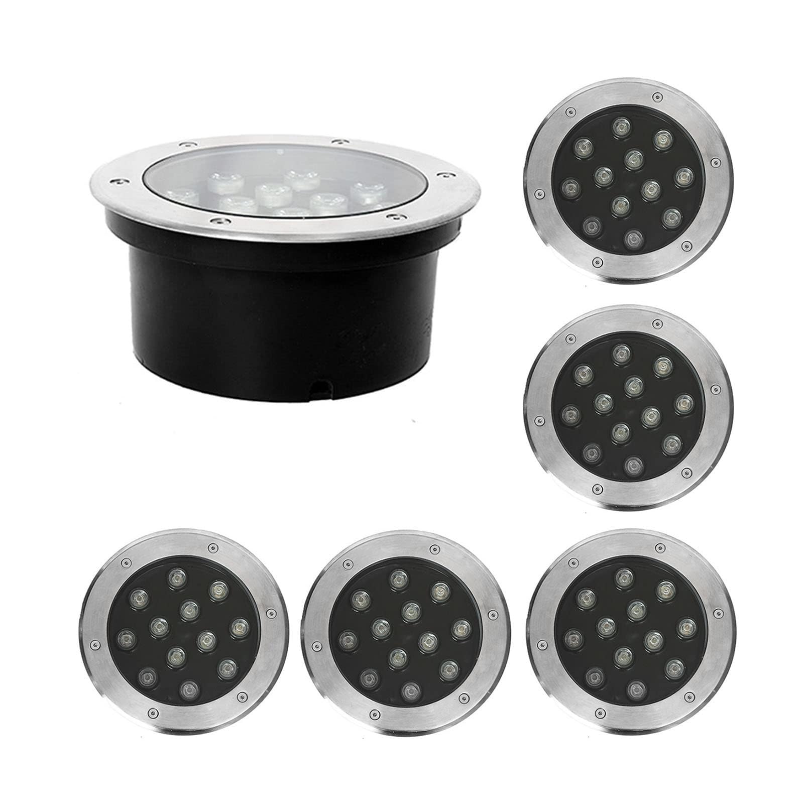 THEGA 6PCS Landscape Lights - Outdoor Buried Lights, AC85-265V IP66 Waterproof Recessed LED Spotlight, Round Ground LED Spotlight, For Villas Stair Step Lawn Lighting(Yellow,6W)