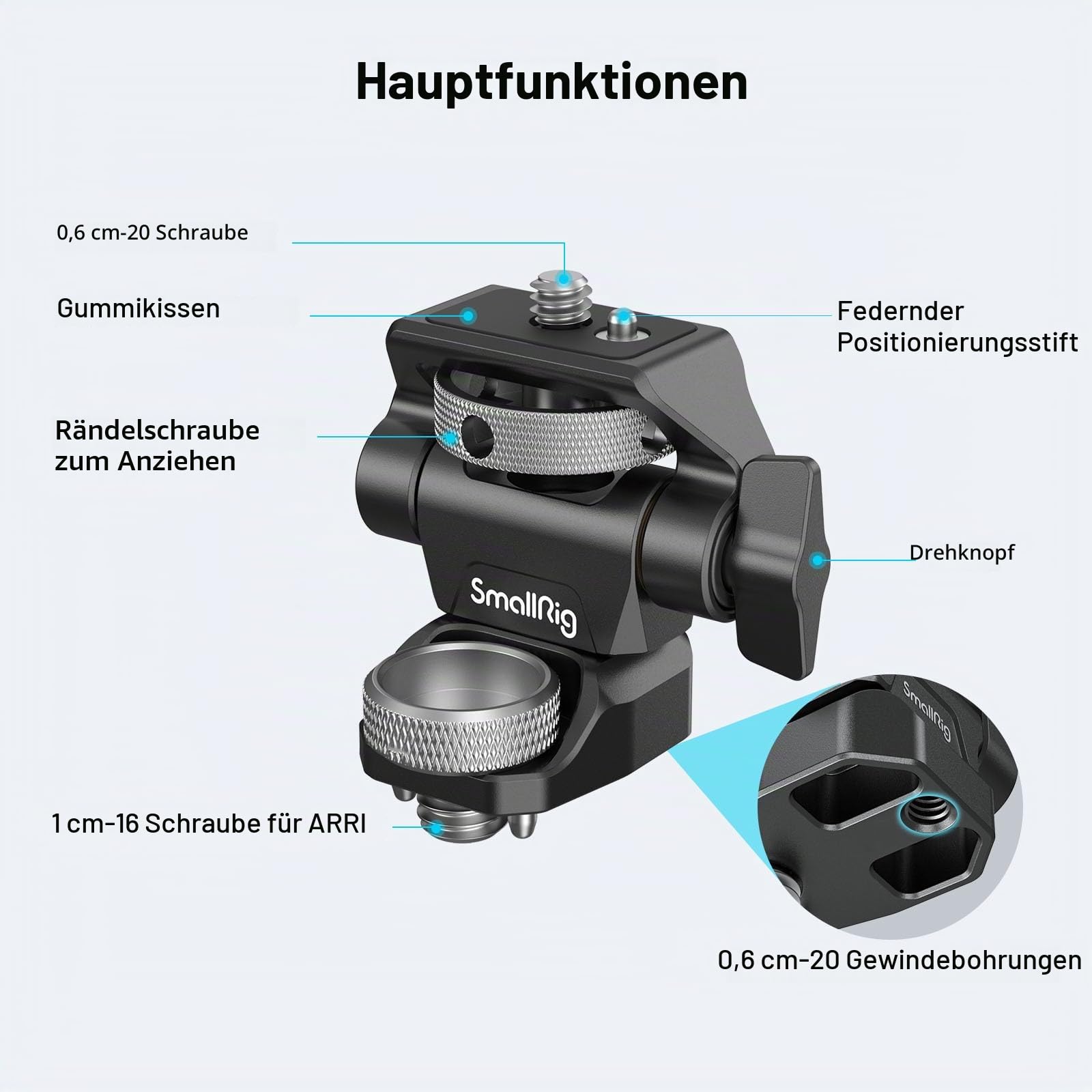 SMALLRIG Kamera Monitor Mount 3/8'' Schraube ARRI-Style 360° schwenkbar 180° neigbar Monitorhalter Rändelschraube Spannung Anti-Twist-Design 2903B