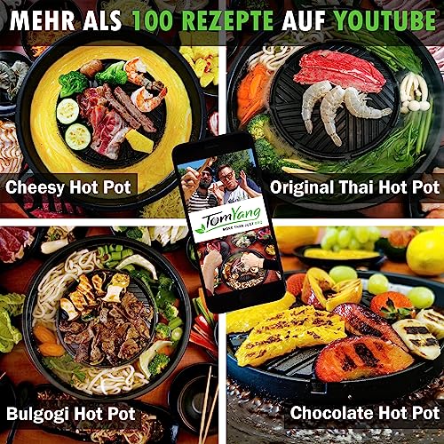 TomYang BBQ Camping Pan, The Original Thai Grill & Hot Pot, Korean BBQ Grill, Mookata Thai Hot Pot, Black With Marble Effect - Image 4