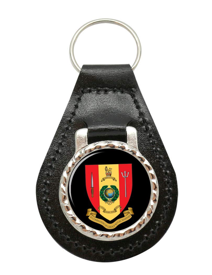 Giftshop Uk Unisex Black Leather And Silver Metal 43 Commando Royal Marines Leather Key Fob