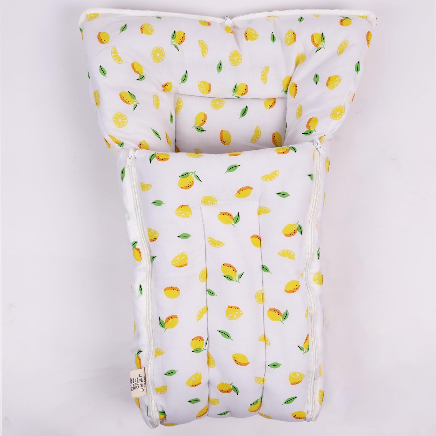 MOM'S HOME Organic Cotton Muslin Baby Sleeping Cum Carrying Nest Bag | 0-3 Months | Bloom (Lemon, 0-3 Months)