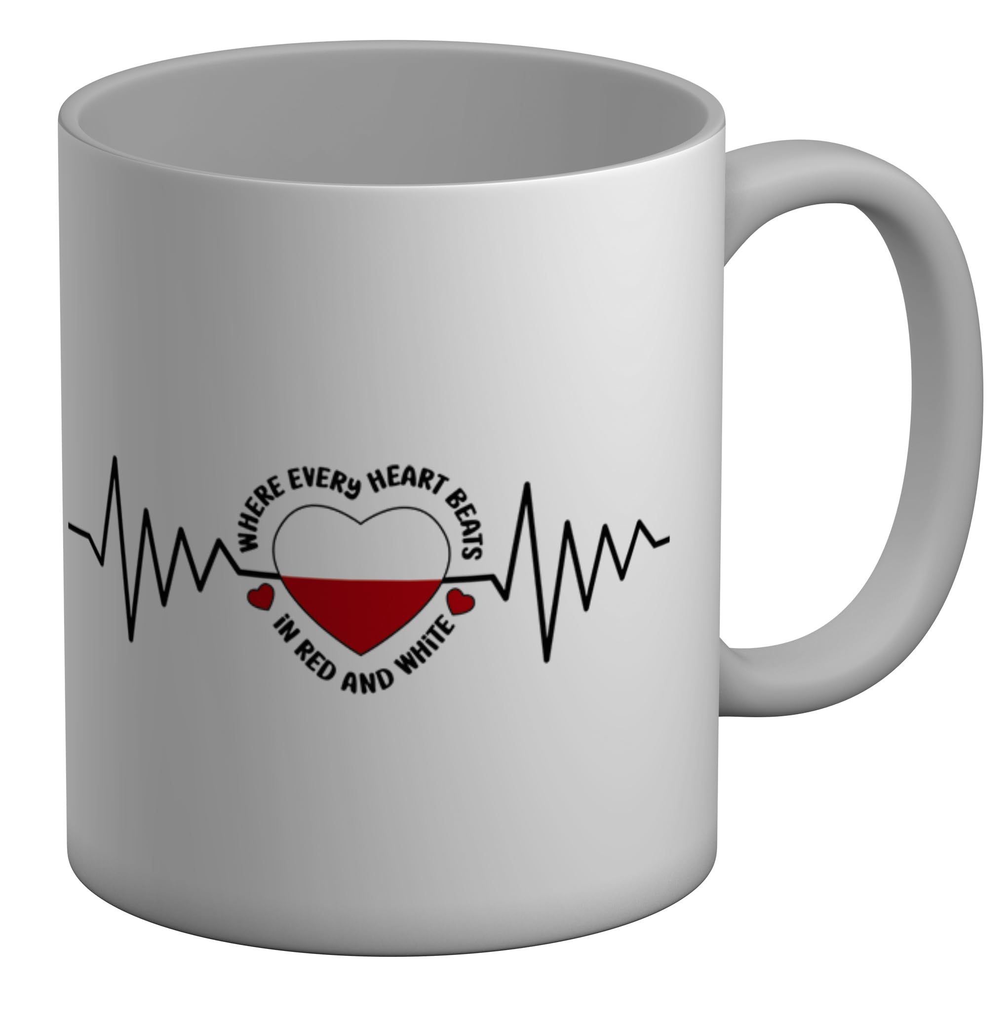 Shopagift Polska Poland Mug Every Heart Beats Red & White White 11oz Large Ceramic Cup