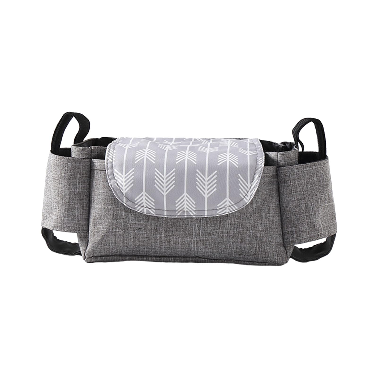 Hiseng Pram Bag Pram Accessories with Insulated Cup Holders, Grey Universal Pram Organiser Multifunctional Buggy Bag, Pram Organiser Bag for Diaper Storage, Baby Bottle, Toys (Arrow,35x15x11cm)