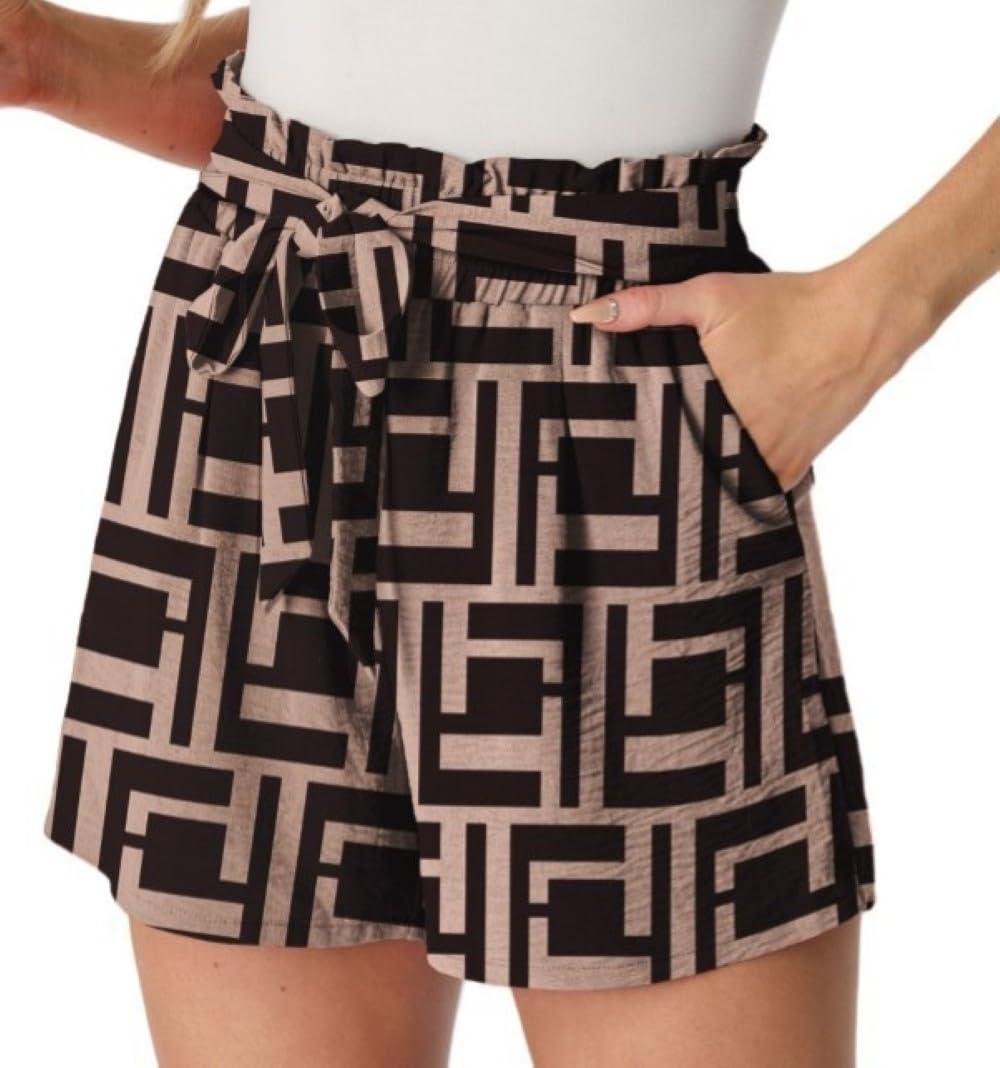 PrinStory Leicht Damen Shorts Gürtel Breites Bein Kurze Hose Mit Taschen High Waist Sommershorts