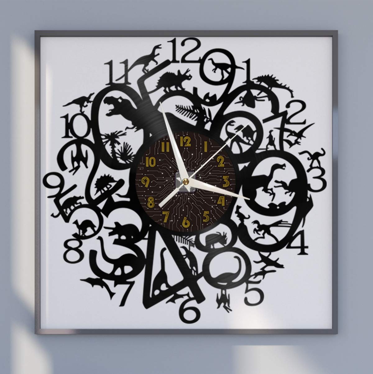 Horloge Murale Disque Vinyle Dinosaure Silencieuse Fini le Tic-Tac dans la Chambre