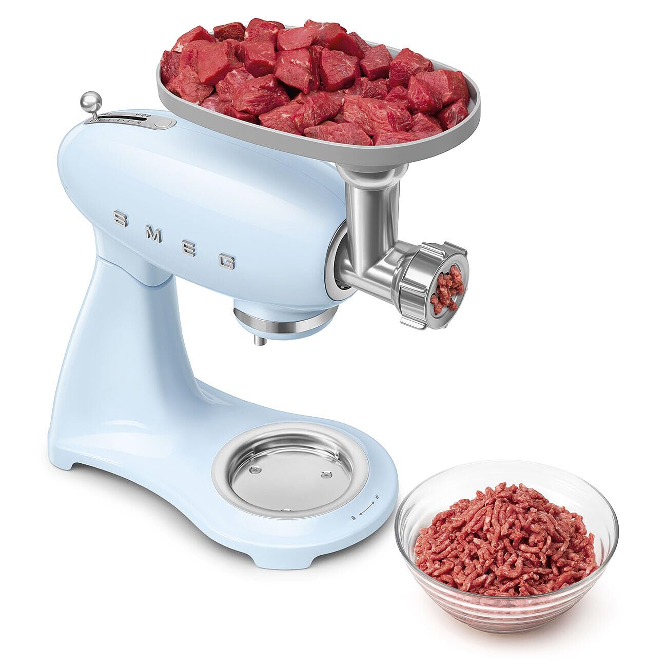 Smeg, Pétrisseur planétaire Full Color SMF05PBEU, 10 niveaux de vitesse, fonction lisse et mix, bol de 4,8 L, bloc moteur, 3 fouets et crochet pétreur, 800 W, bleu