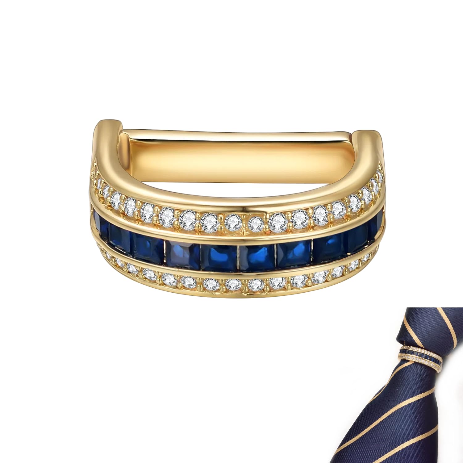 Fermacravatta da uomo in oro e argento con cristallo per cravatte regolari con zirconia cubica, fermacravatta da matrimonio d'affari, clip per gioielli regalo con scatola