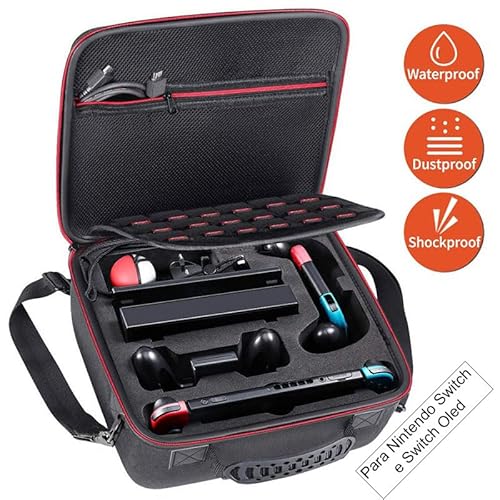 Bolsa Compatível Com Nintendo Switch Oled V1 V2 Preta Com Alça Mão e Ombro Transporte Seguro Proteçã