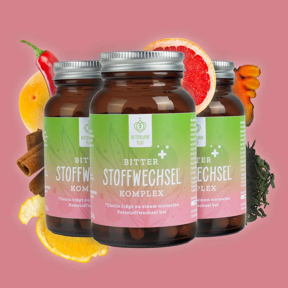 BitterLiebe® Bitter Stoffwechsel * Komplex - 90 hochdosierte Kapseln mit Cholin, Zink, Vitaminen & Bitterstoffen - Für einen normalen Fett- und Energiestoffwechsel * - Vegan & Made in Germany