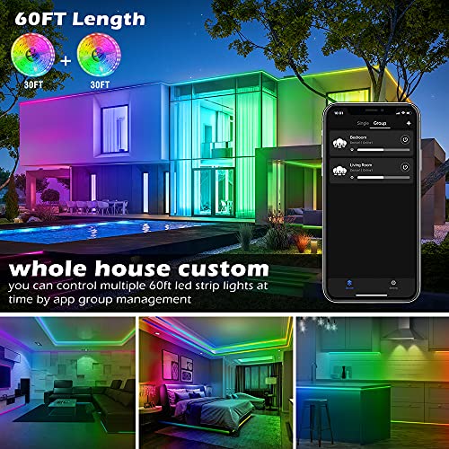 AILBTON Led Strip Lights,60ft Music Sync Color Changing, Built-in Mic,Bluetooth App Control LED Tape Lights with Remote,5050 RGB Rope Light Strips - Image 3