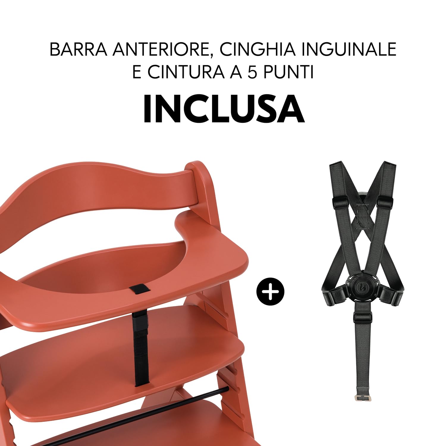 hauck Seggiolone Pappa in Legno Alpha+ - Seggiolone Evolutivo da 6 mesi fino a 90 kg - Sedia Evolutiva con Barra Frontale, Cintura Inguinale e a 5 Punti - Legno Certificato FSC® - Cork