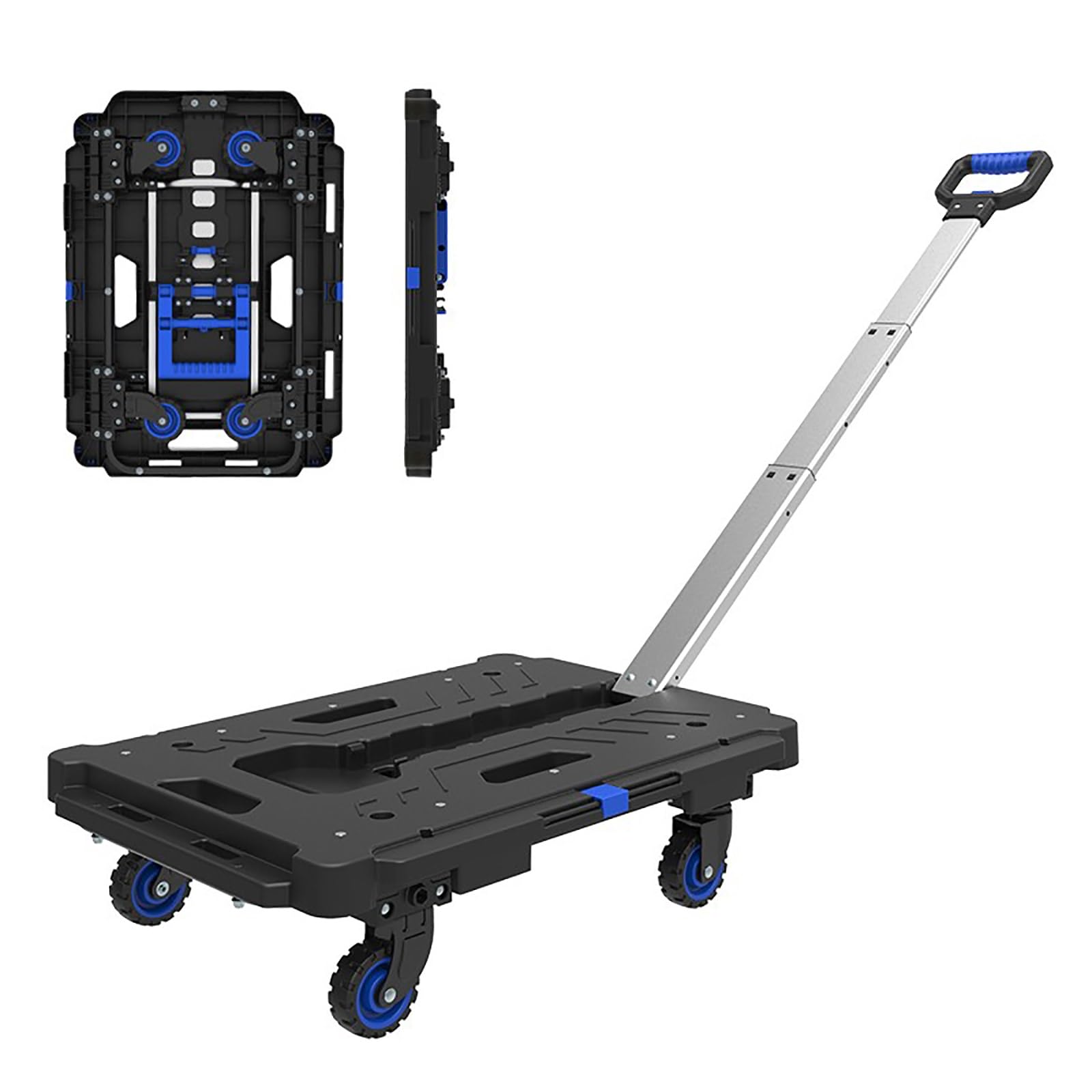 LKLNKVL Handcart, 2-in-1 with 4 Wheels, Load Capacity 140kg/308lbs, Save Space, for Camping/Shopping/Moving