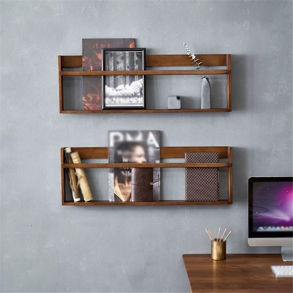 本棚 本棚 長方形壁掛け本棚、ブックエンド付き木製装飾本棚、オフィス